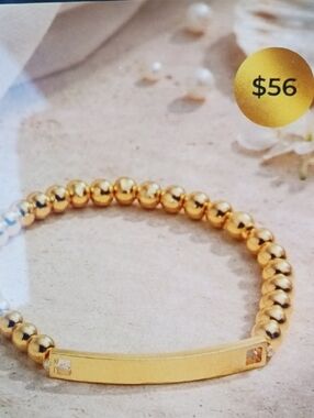 Gold Beaded ID Bracelet - Women's Jewelry